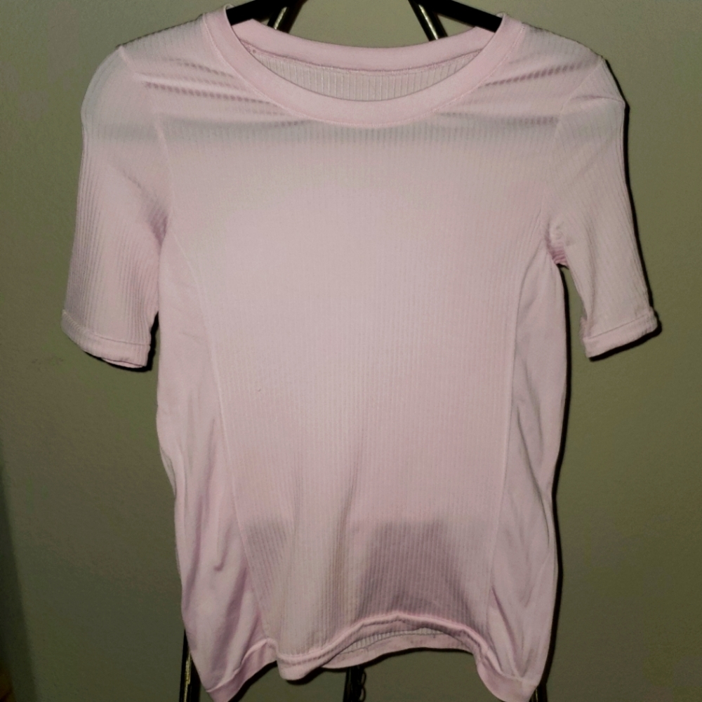 Small,Athleta Baby Pink ribbed 3/4 sleeve tee